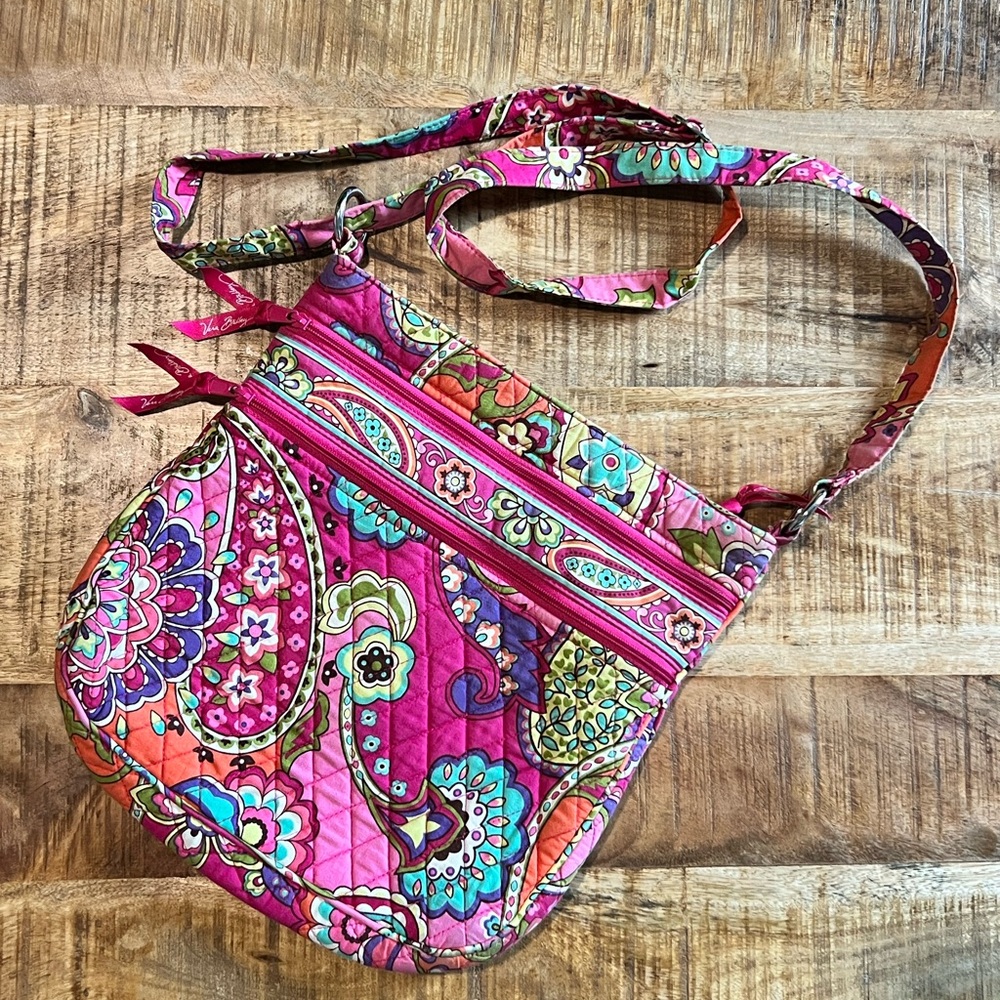 Vera Bradley Triple Zip Hipster Crossbody Pink Swirls Paisley Retired Pattern
